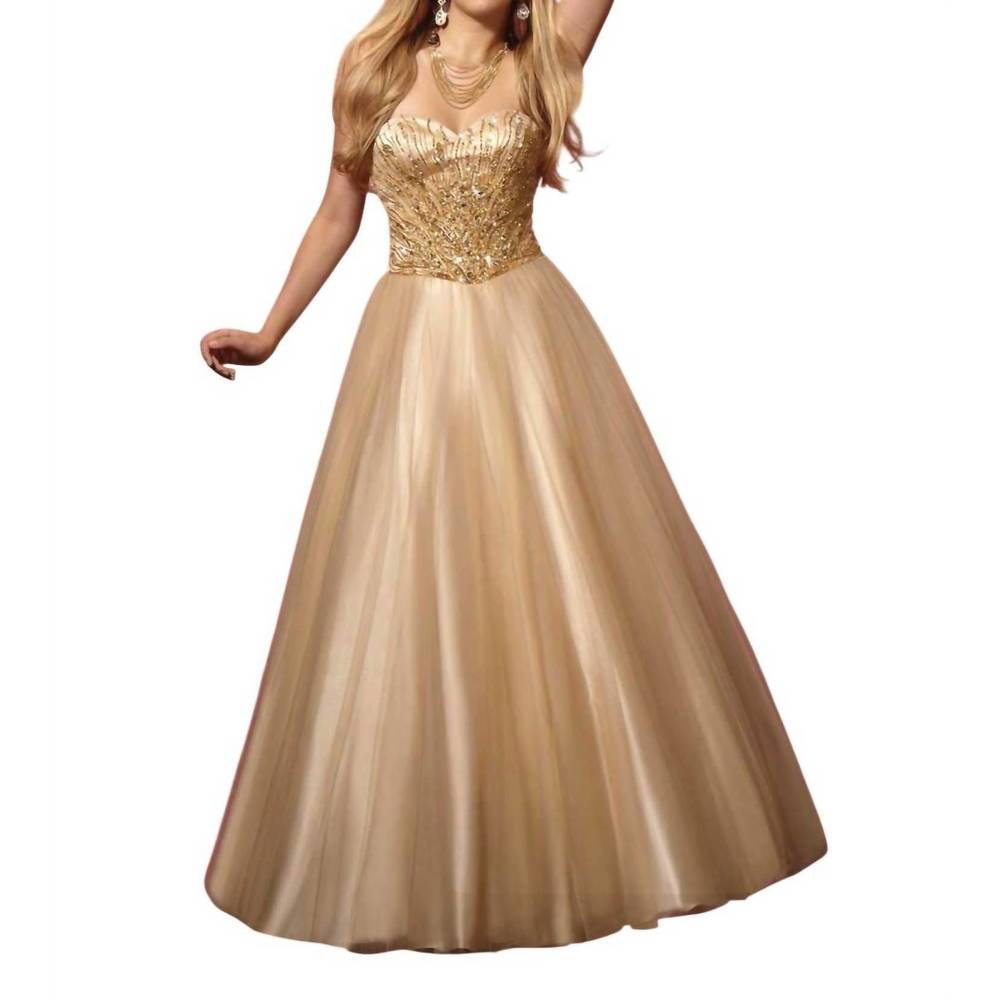 NEW KISS KISS FORMAL beaded bodice tulle ball gown in golden sand